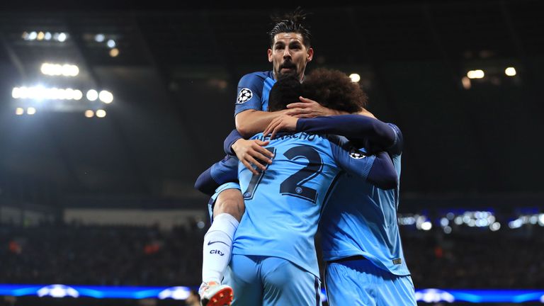 Iheanacho celebrates with his team-mates