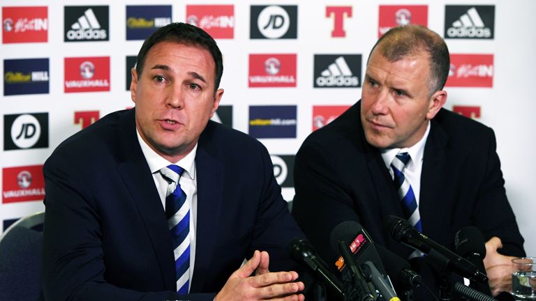 Malky Mackay and Stewart Regan address Scottish media at Hampden Park