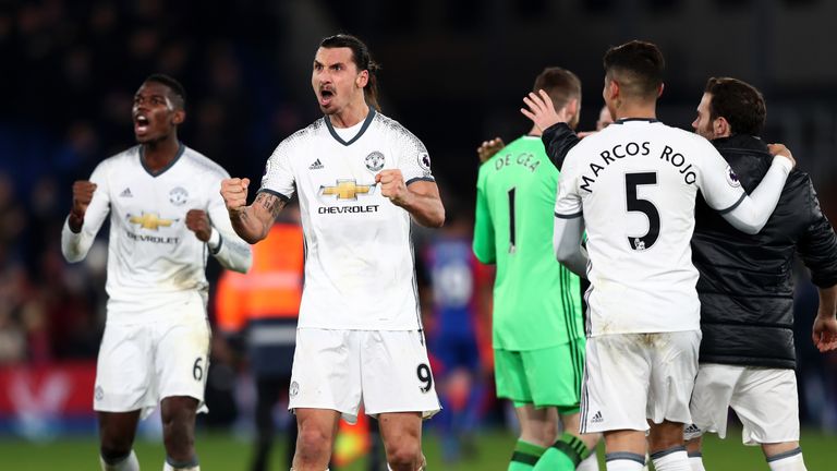 Ibrahimovic celebrates his late winner against Crystal Palace