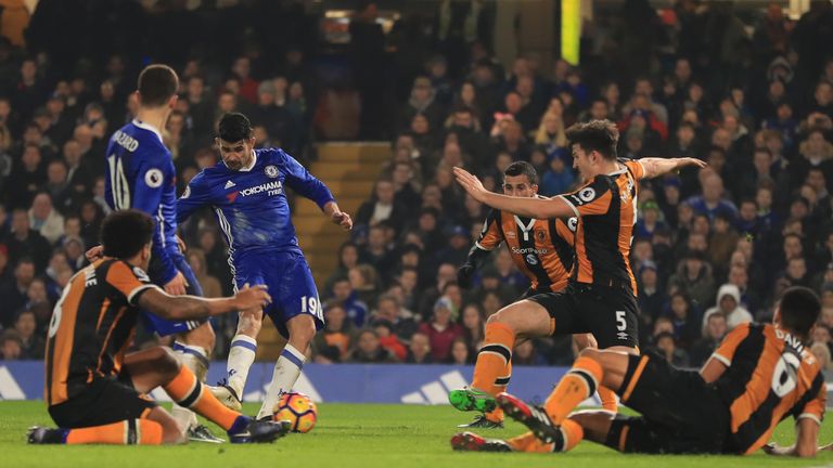 Costa returned to action after missing a game at Leicester to score in a 2-0 win over Hull