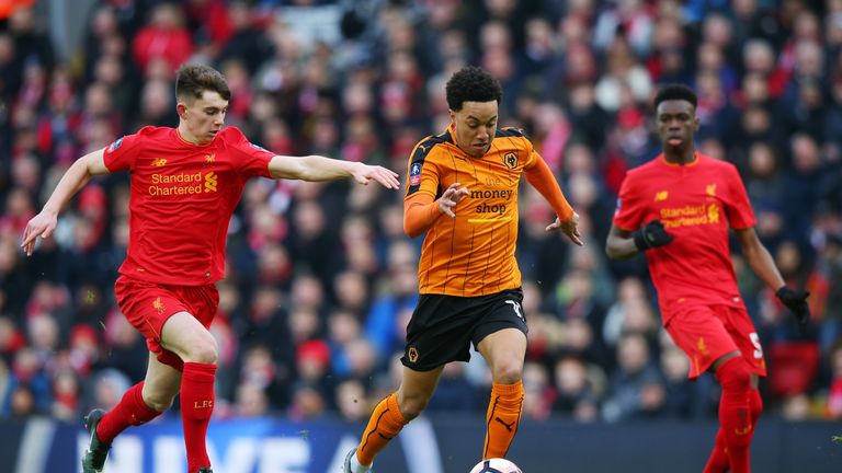 Helder Costa takes on Liverpool youngster Ben Woodburn