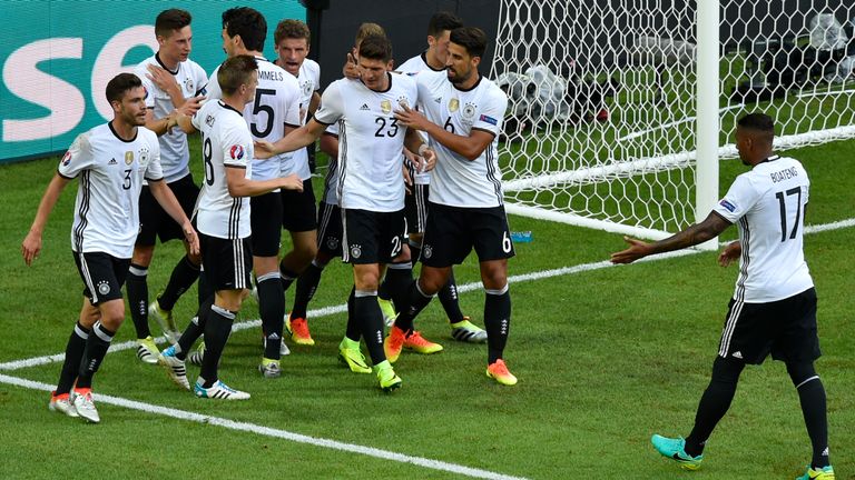 Gomez (centre) scored two goals for Germany at Euro 2016