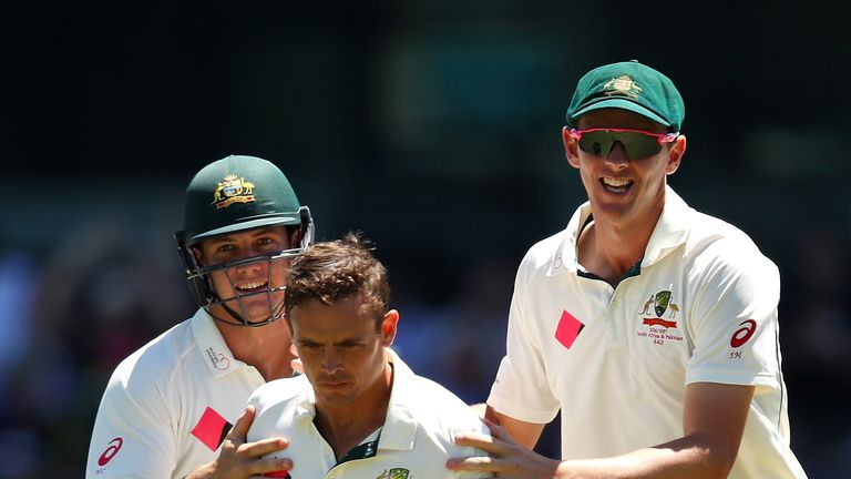 Josh Hazelwood and Steven O'Keefe (middle) took three wickets apiece