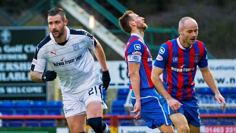 Dundee's Marcus Haber will try to trouble the Ross County defence