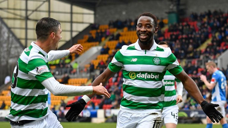 Substitute Moussa Dembele (right) scored a second-half hat-trick to seal a 5-2 win for Celtic