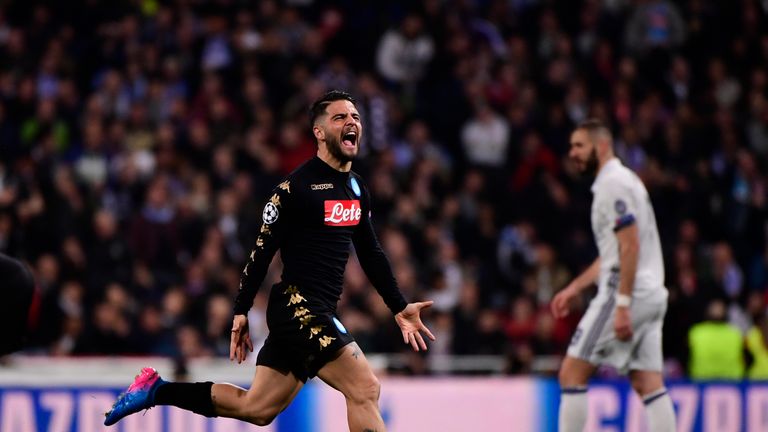 Insigne celebrates his fine early goal for Napoli