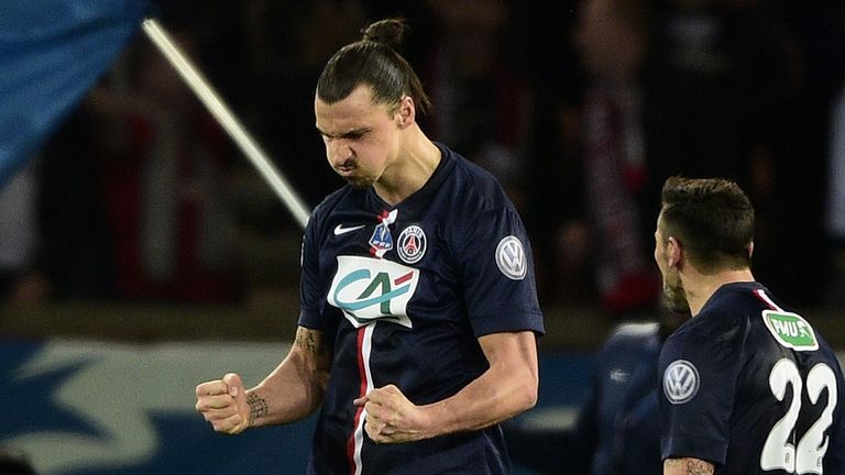 Ibrahimovic celebrates one of 17 goals against St Etienne in 2015