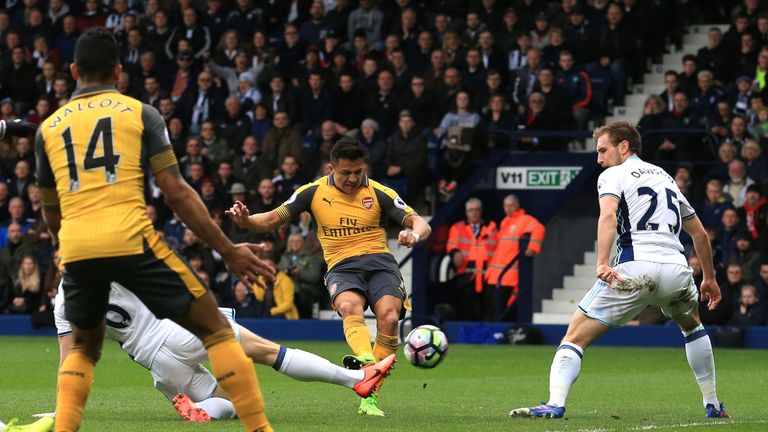Alexis Sanchez scores Arsenal's only goal at the Hawthorns