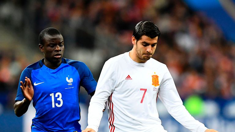 France's N'Golo Kante (left) vies with Spain's Alvaro Morata