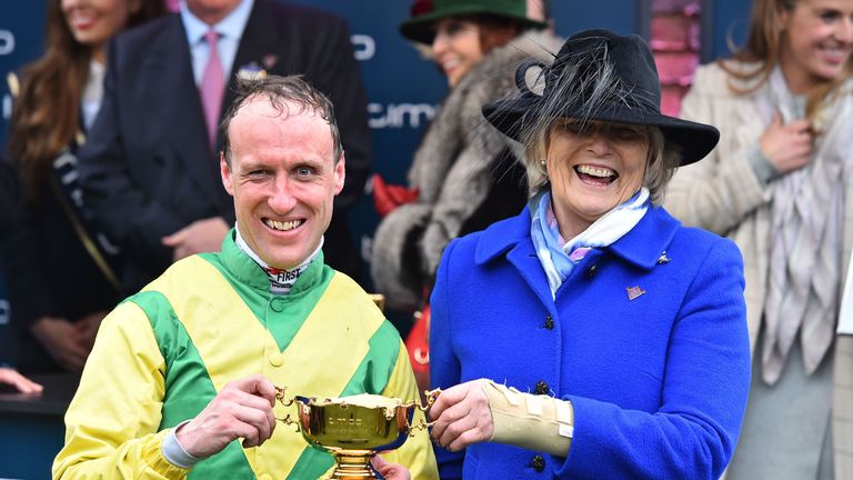 Jockey Robbie Power (L) and trainer Jessica Harrington celebrate