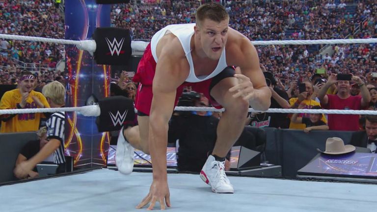 NFL star Rob Gronkowski helped Mojo Rawley win last year's Andre the Giant Memorial battle royal