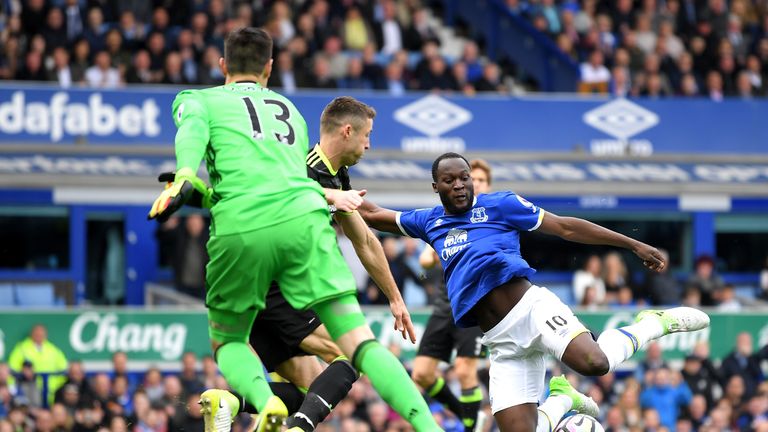 Romelu Lukaku slipped before taking a shot on goal early on in the first half