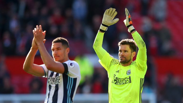 West Brom goalkeeper Ben Foster (right) shows his appreciation to the fans after the draw at Old Trafford