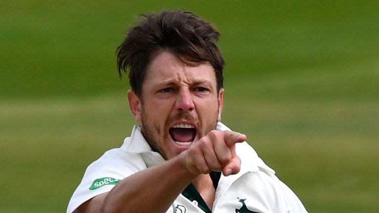 James Pattinson, in action for Notts, celebrates dismissing Durham's Keaton Jennings