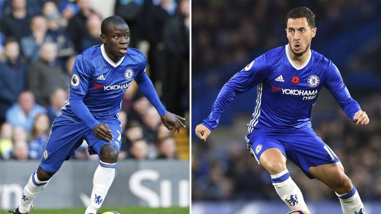 Chelsea duo N'Golo Kante (L) and Eden Hazard (R) finished second and third respectively