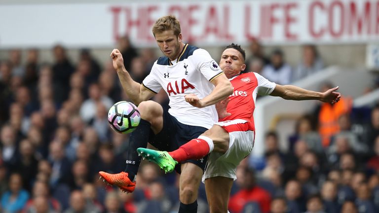 Eric Dier and Kieran Gibbs battle for possession
