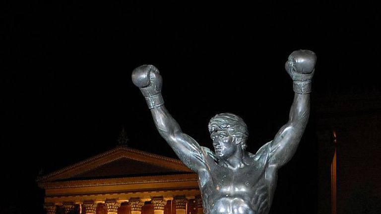 The Rocky statue rests in front of the Philadelphia Museum of Art after the premier of Rocky Balbao