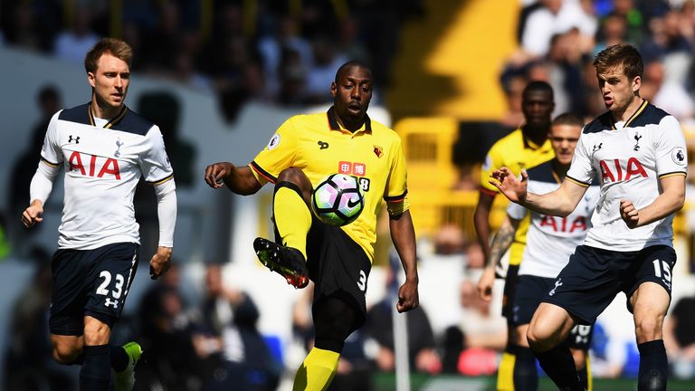 Watford's Stefano Okaka controls the ball