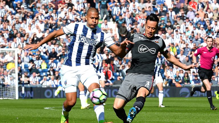 Salomon Rondon and Maya Yoshida compete for the ball at the Hawthorns