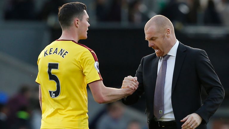 Keane, pictured alongside manager Sean Dyche, featured 39 times in all competitions for Burnley last season 