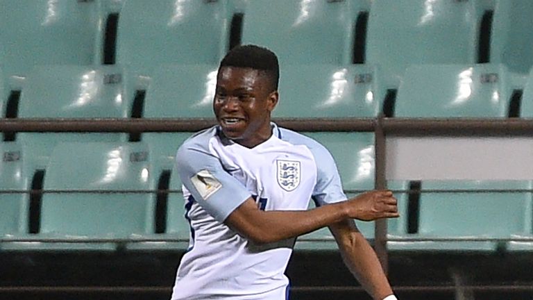 England's forward Ademola Lookman celebrates 