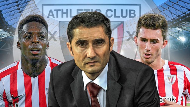 Atheltic Bilbao's Iñaki Williams, Ernesto Valverde and Aymeric Laporte