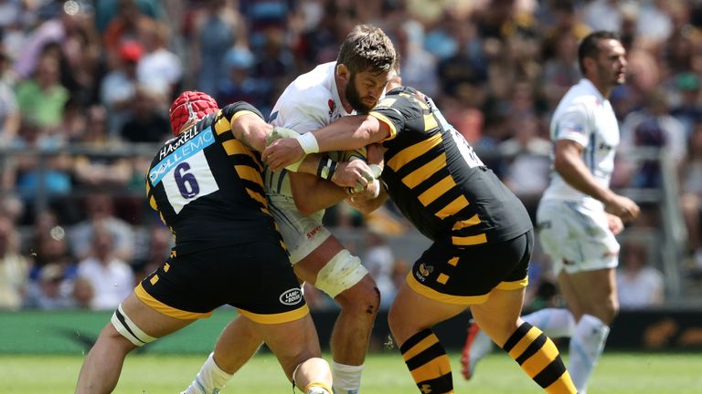 Geoff Parling is tackled by James Haskell and Phil Swainston