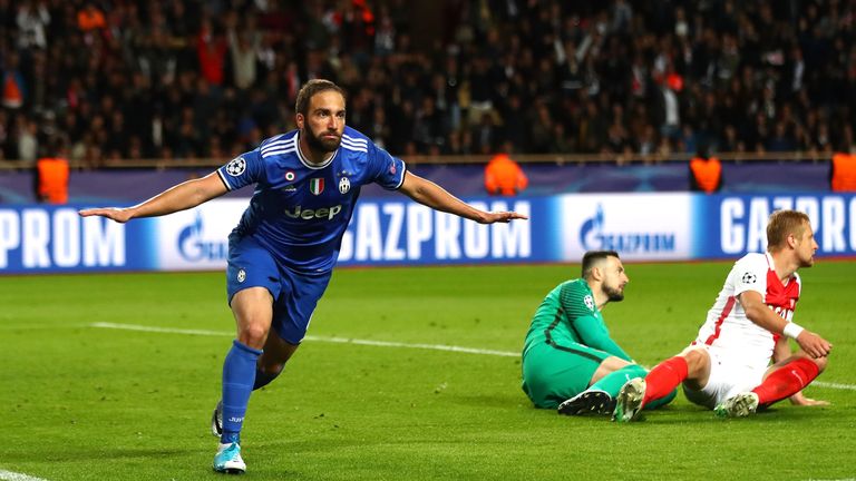 Higuain wheels away to celebrate his and Juventus' second goal