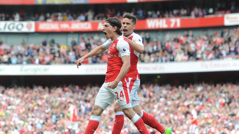 Hector Bellerin celebrates scoring Arsenal's opener against Everton