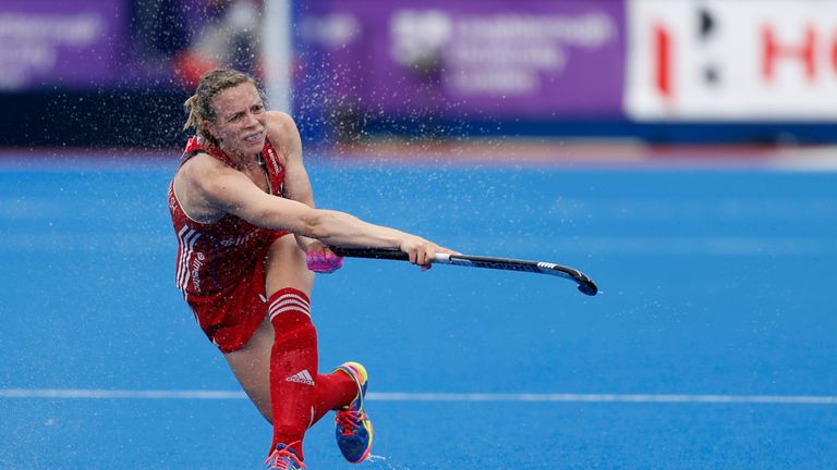 Kate in action for Great Britain during the FIH Women's Champions Trophy clash against Argentina last June