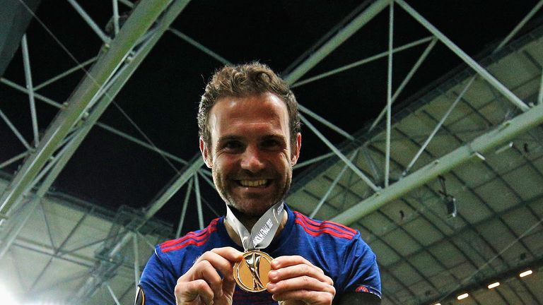 Mata celebrating the Europa League final victory in Stockholm