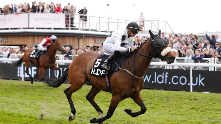 Judicial ridden by jockey Joe Doyle on the way to winning the LDF Conditions Stakes