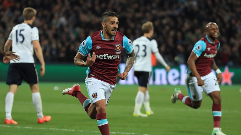 Manuel Lanzini celebrates scoring the winner against Tottenham