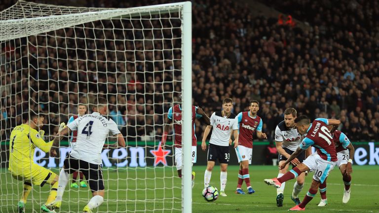 Lanzini finishes up from close range after pinball in the penalty area.