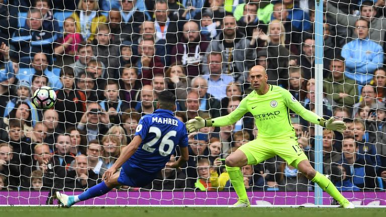 Riyad Mahrez slips and produces a two-touch penalty at Man City, which was disallowed