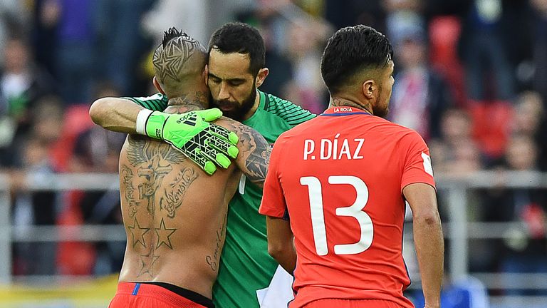 Claudio Bravo (centre) was Chile's hero in their semi-final win over Portugal