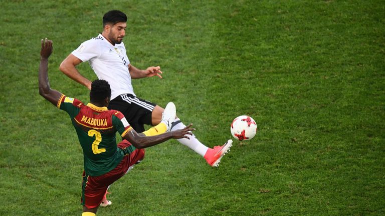 Ernest Mabouka was sent off for a challenge on Germany's Emre Can