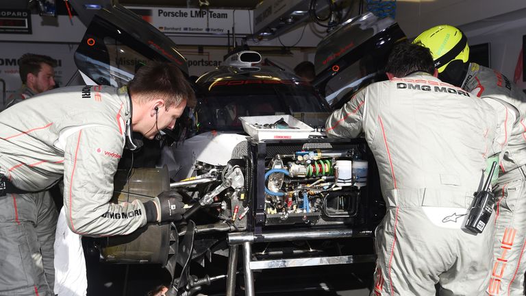 The number 2 Porsche had an early trip to the garage