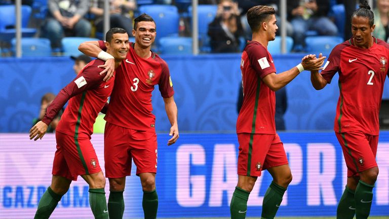 Ronaldo (left) celebrates with Pepe