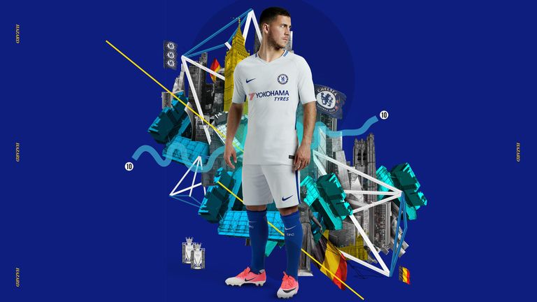 Eden Hazard models the away kit (Credit: Nike)