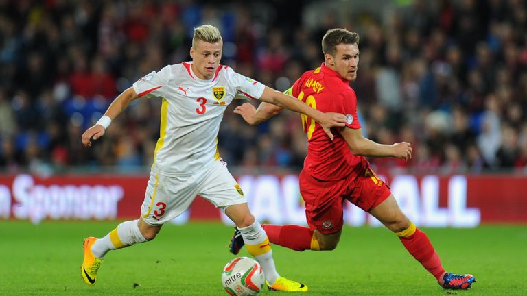 Macedonia striker Ezgjan Alioski playing against Wales in 2014 World Cup Qualifier