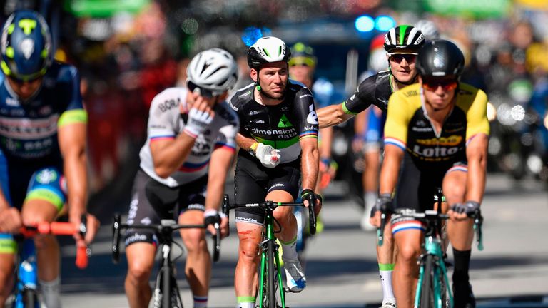Cavendish suffered a nasty looking fall after the collision with Sagan on stage four of the Tour de France