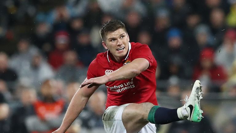 Owen Farrell kicks the match-winning penalty in Wellington