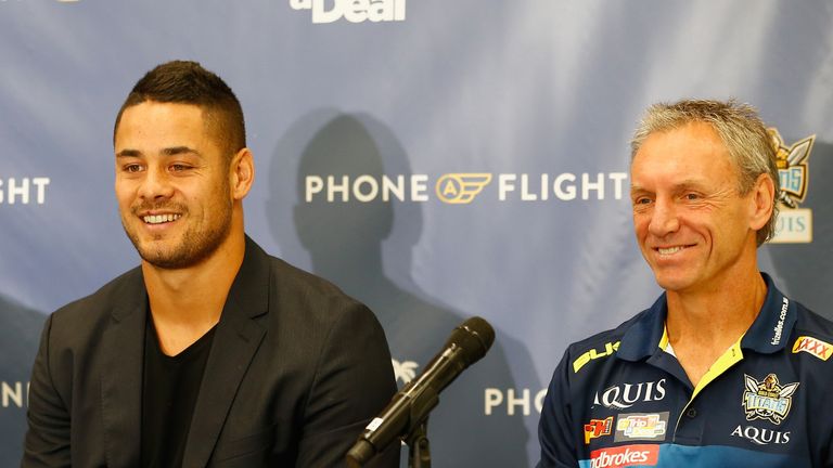 Reports suggest Titans' coach Neil Henry (R) will be sacked next week after falling out with star fullback Jarryd Hayne (L).