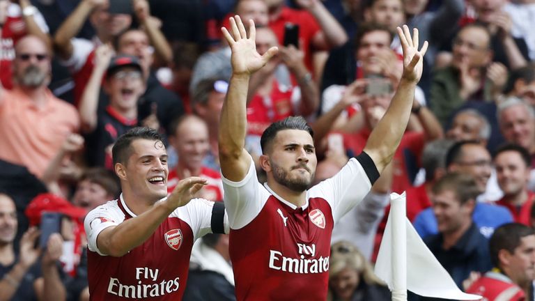 Sead Kolasinac celebrates his equaliser against Chelsea