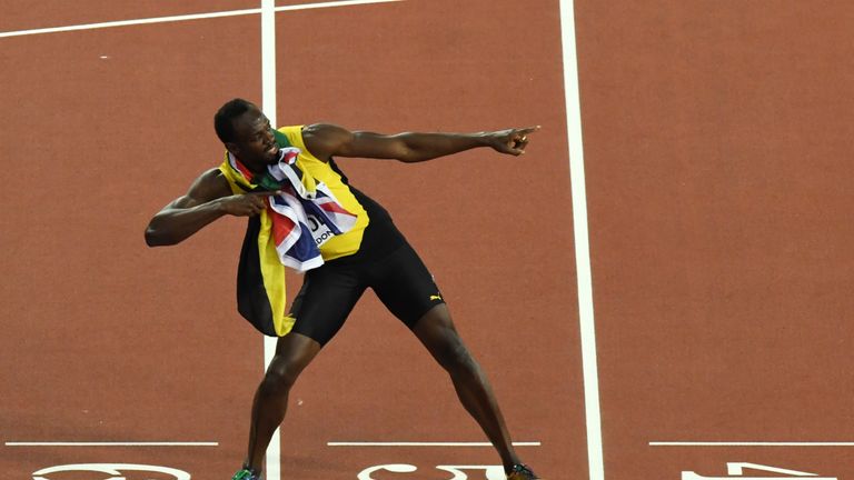 Usain Bolt still had time for his trademark Lightning Bolt celebration after finishing third in the 100m