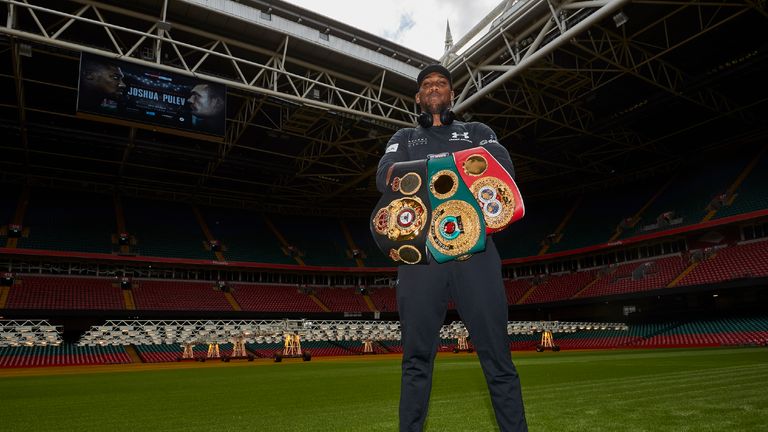 Joshua defends his world titles against Carlos Takam at the Principality Stadium