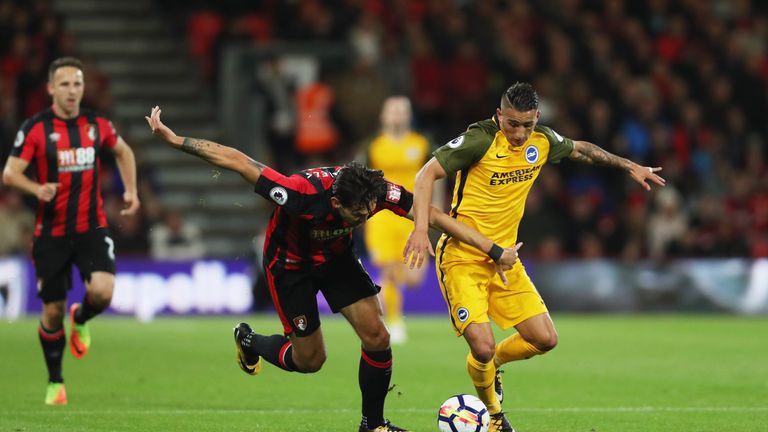 Anthony Knockaert and Charlie Daniels battle for the ball during the first half