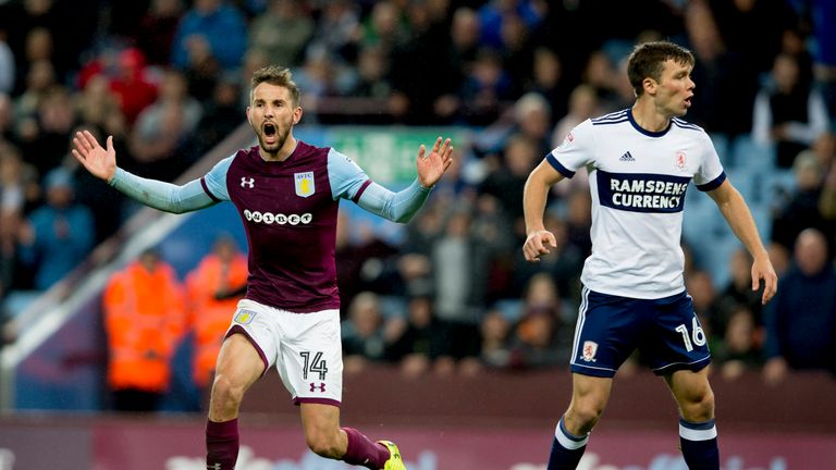 Aston Villa's Conor Hourihane reacts during the match at Villa Park