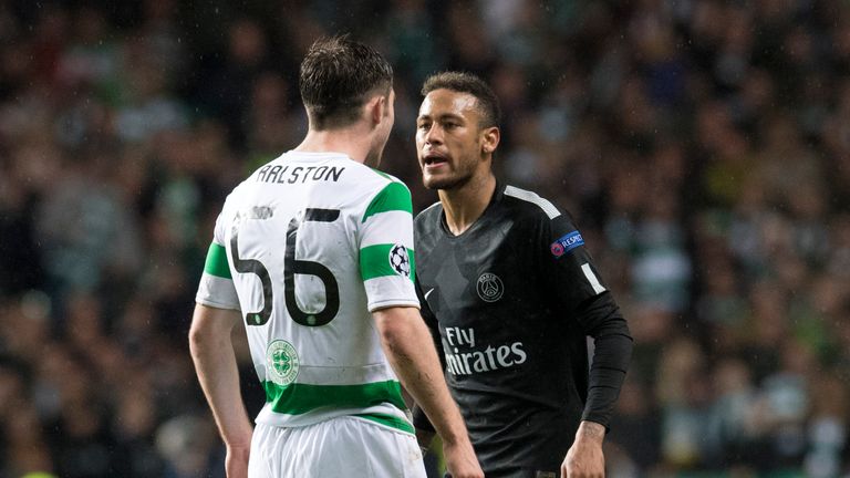 Ralston and Neymar clashed repeatedly during Celtic 0-5 PSG